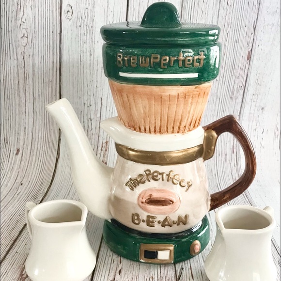 Vintage 1995 Cardinal Inc. Hand Painted Collectors Coffee Pot with Mini … - Picture 2 of 12